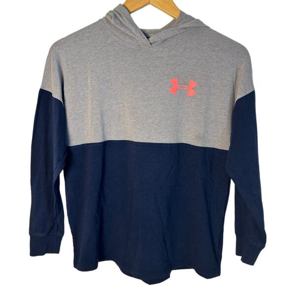 Under Armour Pullover Hooded Long Sleeve Tee Gray Blue Youth Medium - Picture 1 of 5